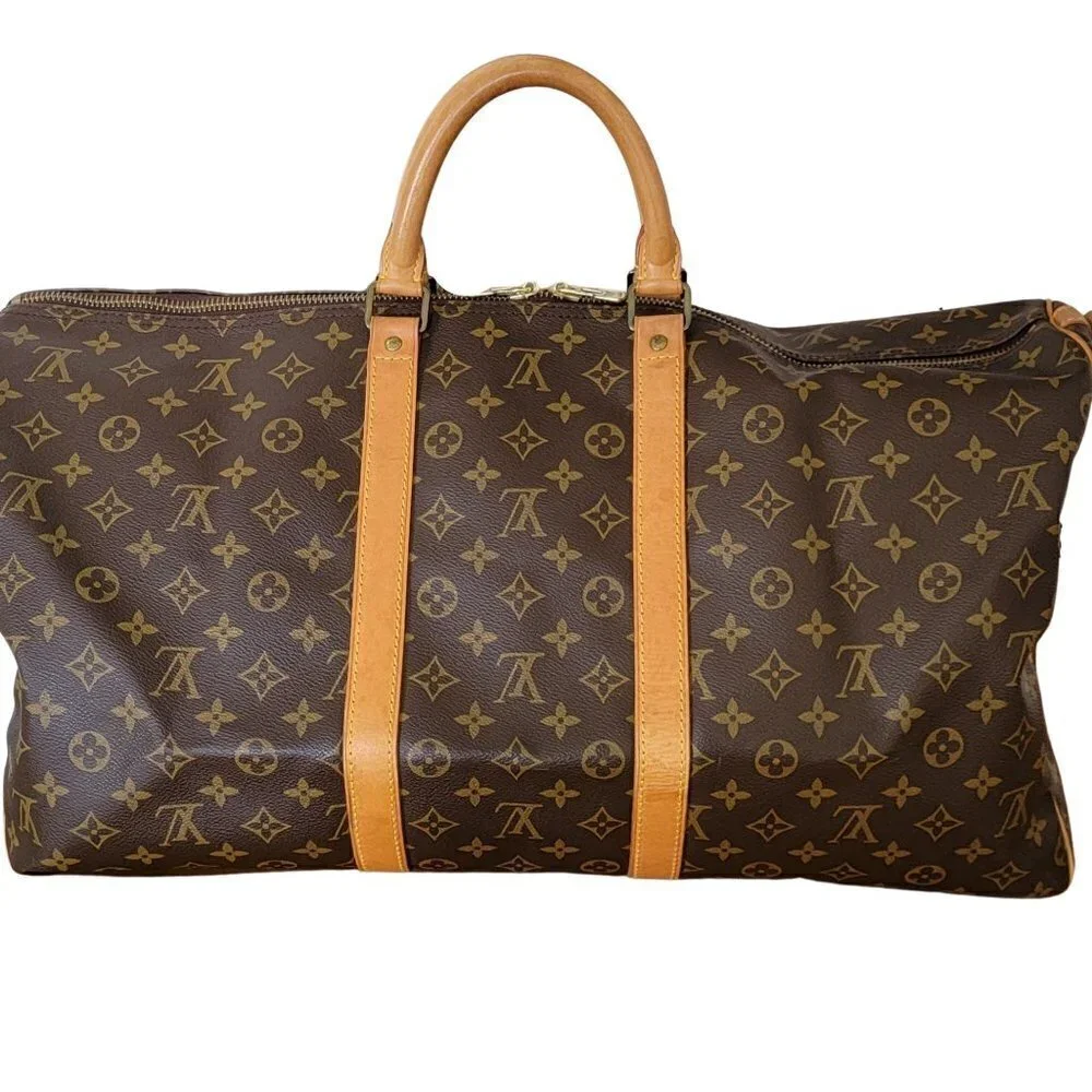 Louis Vuitton Monogram Brown Keepall Bandouliere 55 Travel Bag